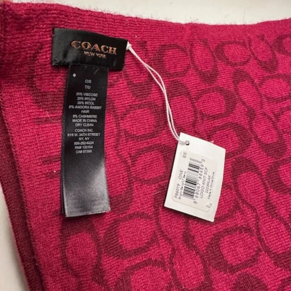NWT Coach Wool Signature C Scarf Red - Picture 4 of 6